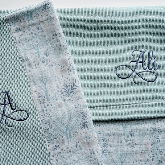 Organic muslin baby blanket and pillow set